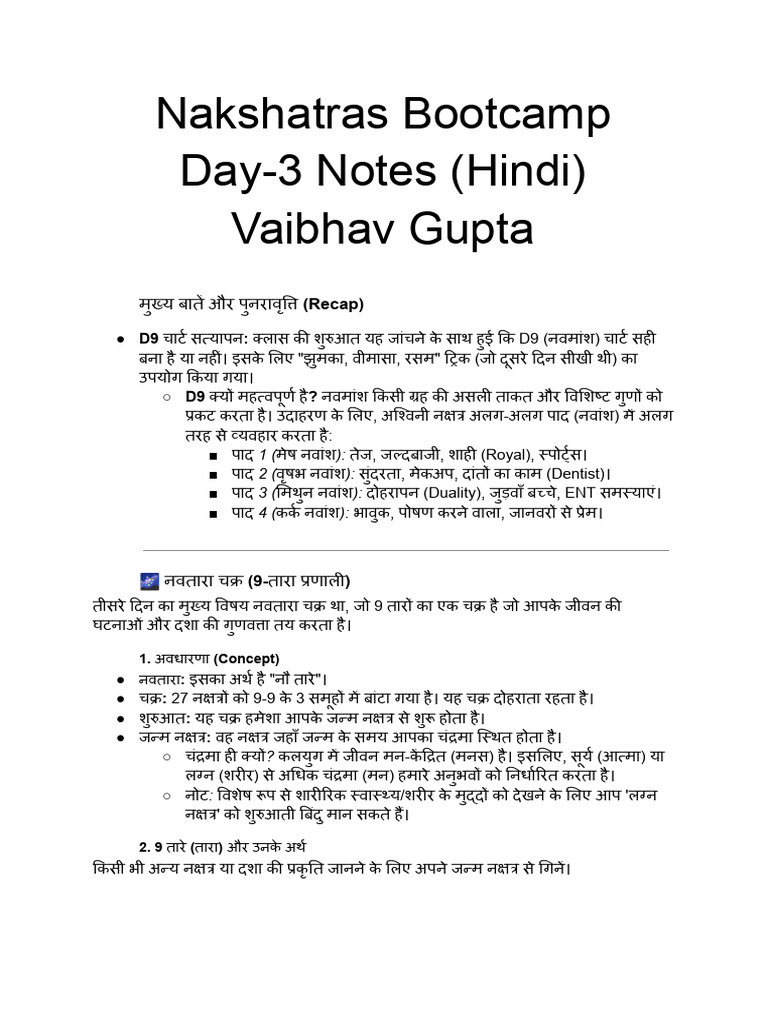 Nakshatras Day-3 Notes (Hindi) | PDF