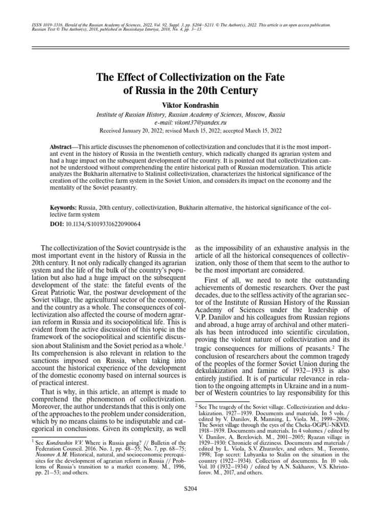 The Effect of Collectivization On The Fate of Russ | PDF | Soviet Union ...
