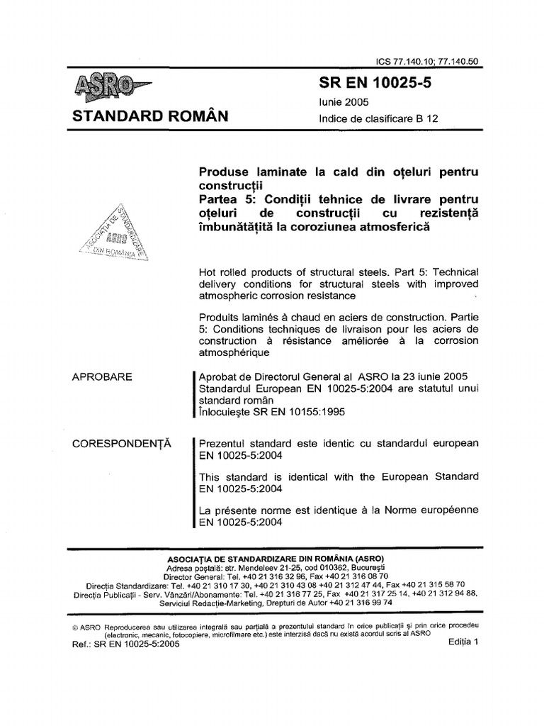 SR EN 10025-5 2005 Oteluri Laminate La Cald | PDF