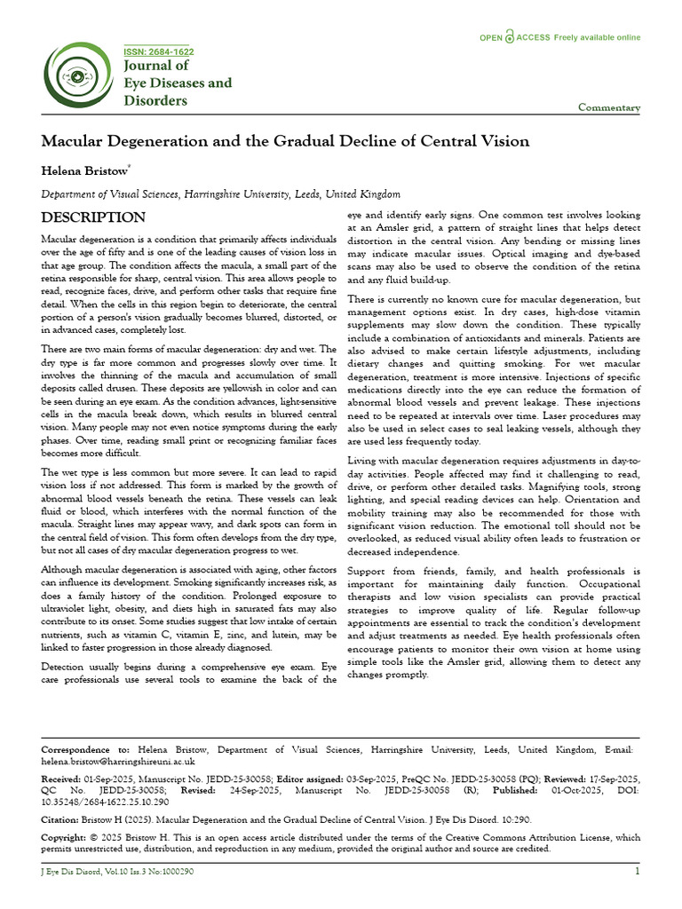 Macular Degeneration and The Gradual Decline of Central Vision | PDF ...