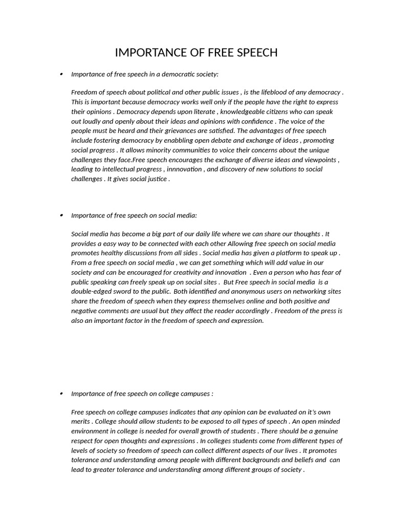 Significance of Free Speech in Society | PDF | Freedom Of Speech ...