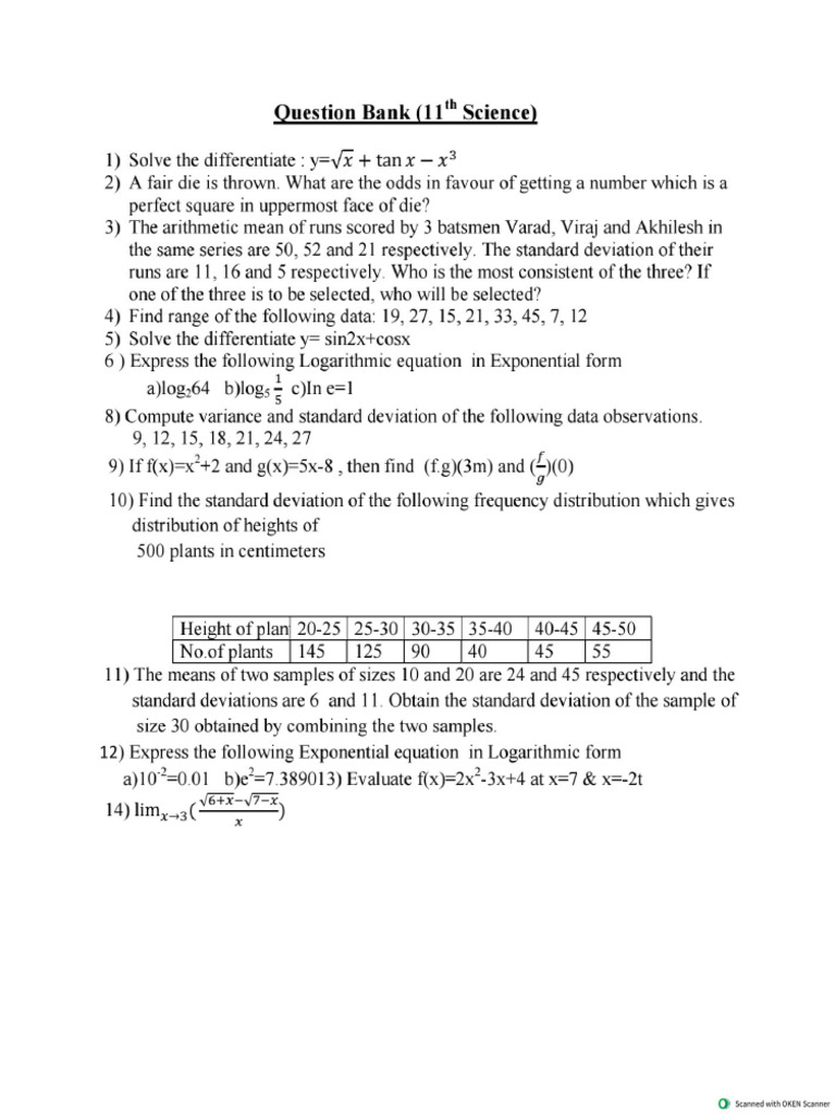 Question Bank For 11th Science | PDF