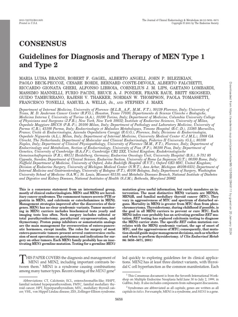 MEN1 and MEN2 Diagnosis & Therapy Guidelines | PDF | Diseases And ...