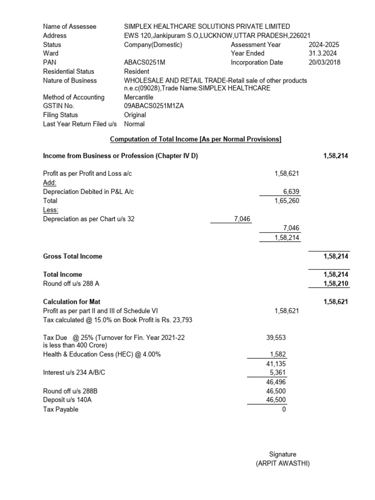 Simplex Healthcare Tax Assessment 2024 | PDF | Income Statement ...