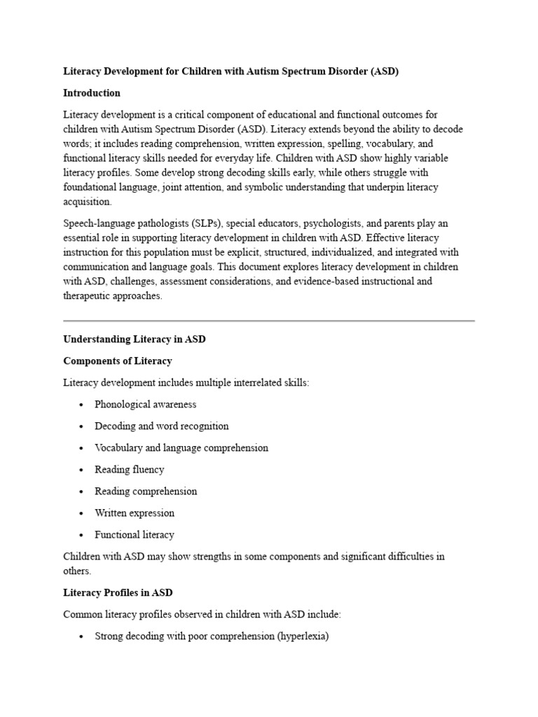 Literacy Development in Children with ASD | PDF | Reading Comprehension ...