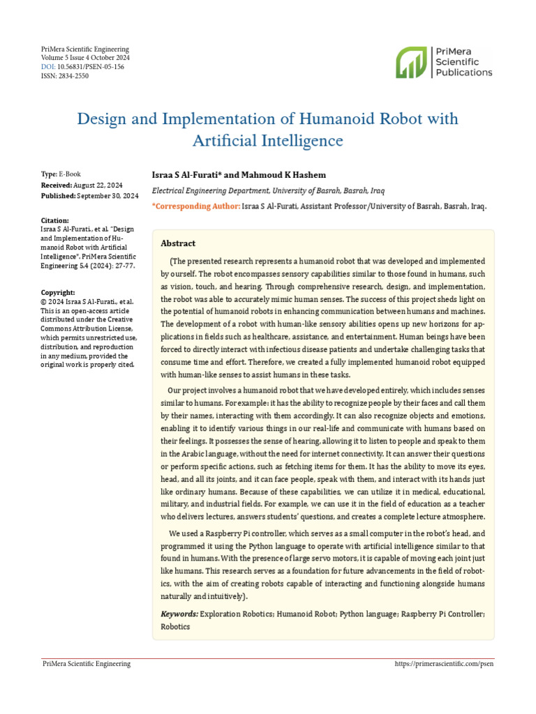 Humanoid Robot Design with AI Integration | PDF | Robot | Robotics