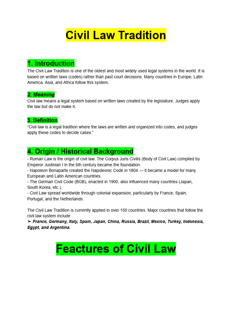 Overview of Civil Law Tradition | PDF | Civil Law (Legal System ...