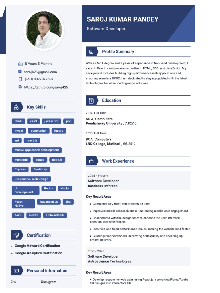 Experienced Front-End Developer Profile | PDF | Systems Engineering ...