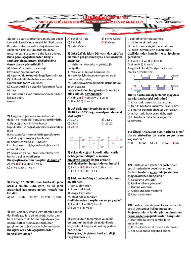 9.-Sinif-Cografya-1.Donem-2.Yazili-Sorulari-ve-Cevaplari | PDF