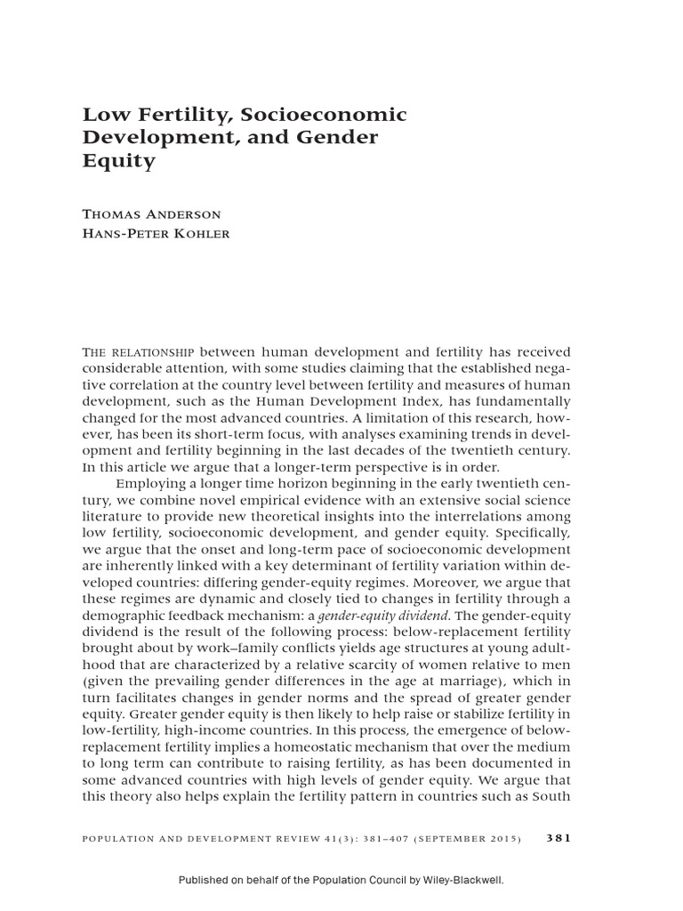 Population Development Rev - 2015 - Anderson - Low Fertility ...