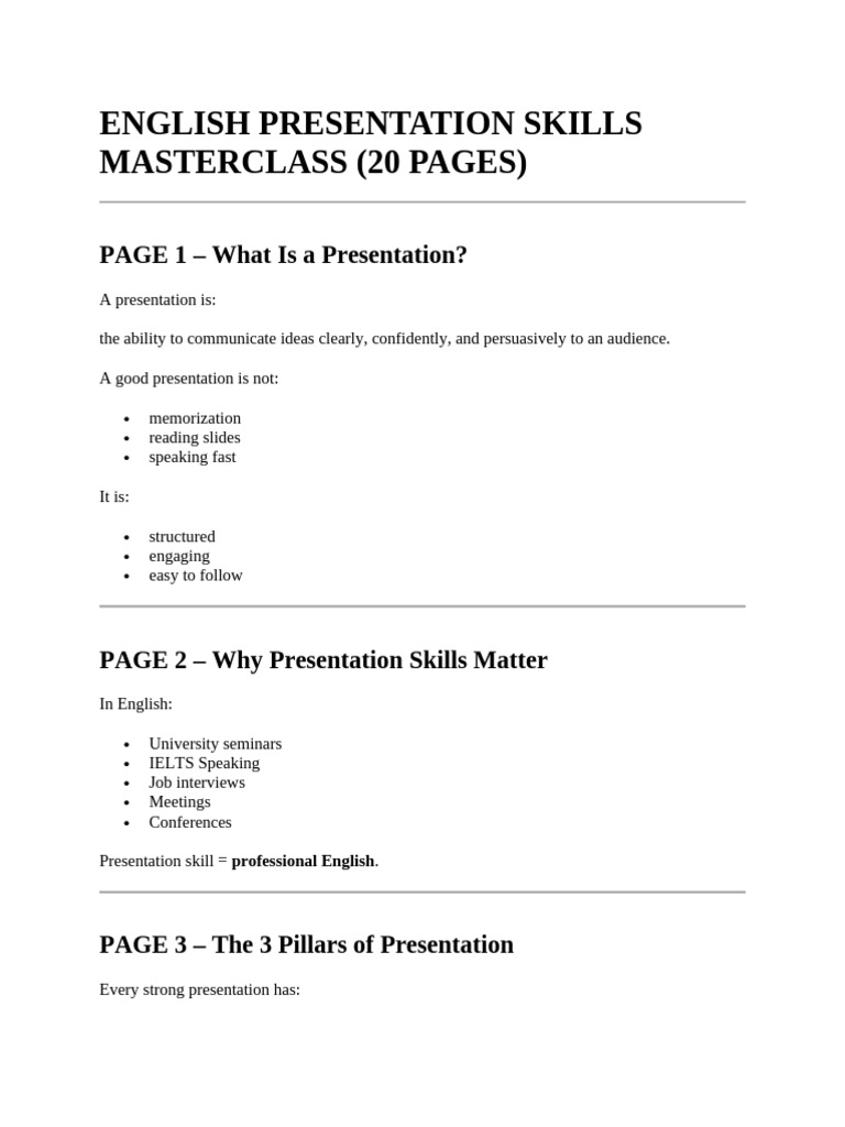 Master English Presentation Skills Guide | PDF | Body Language ...