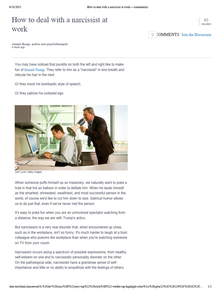 How To Deal With A Narcissist at Work - Commenta | PDF | Narcissism ...