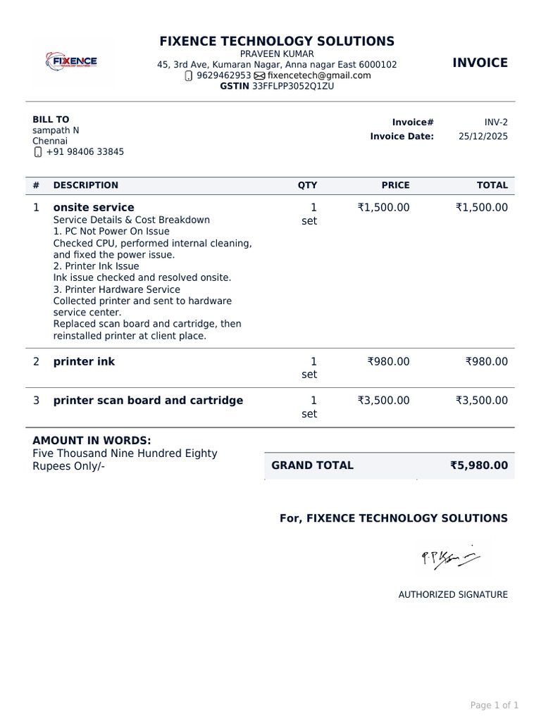Invoice for IT Services and Repairs | PDF