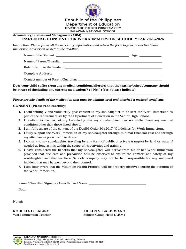 Abm Parent Consent Sy 2025 2026 1 | PDF