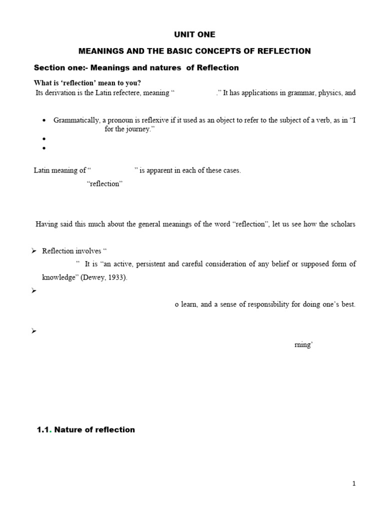 Understanding Reflection: Concepts & Types | PDF | Thought | Teachers