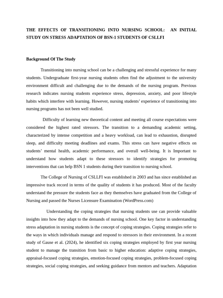 Nursing School Transition Stress Study | PDF | Stress (Biology ...