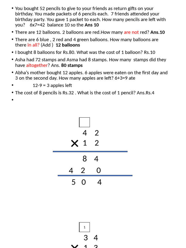 Math Problems and Solutions for Kids | PDF