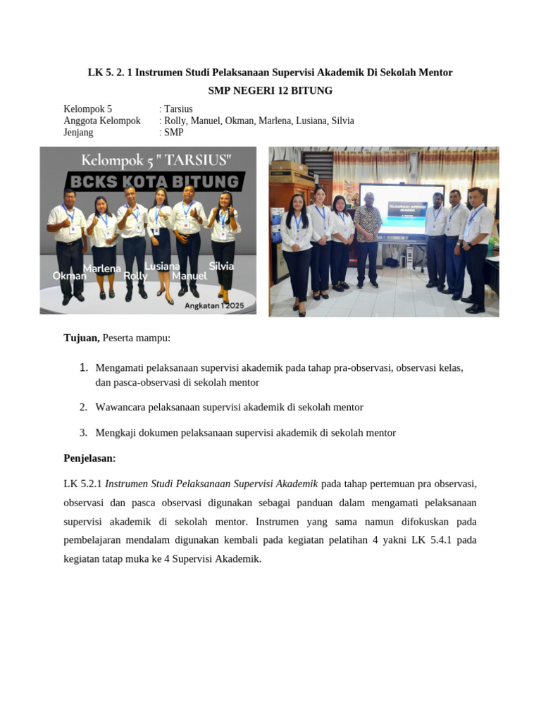 LK 5. 2. 1 Instrumen Studi Pelaksanaan Supak Di Sekolah-1 | PDF