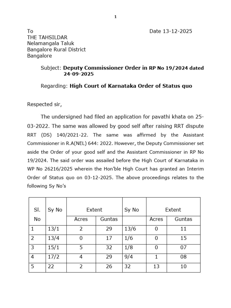 Representation To Tahsildar | PDF