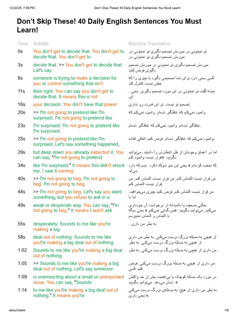 Don't Skip These! 40 Daily English Sentences You Must Learn! | PDF