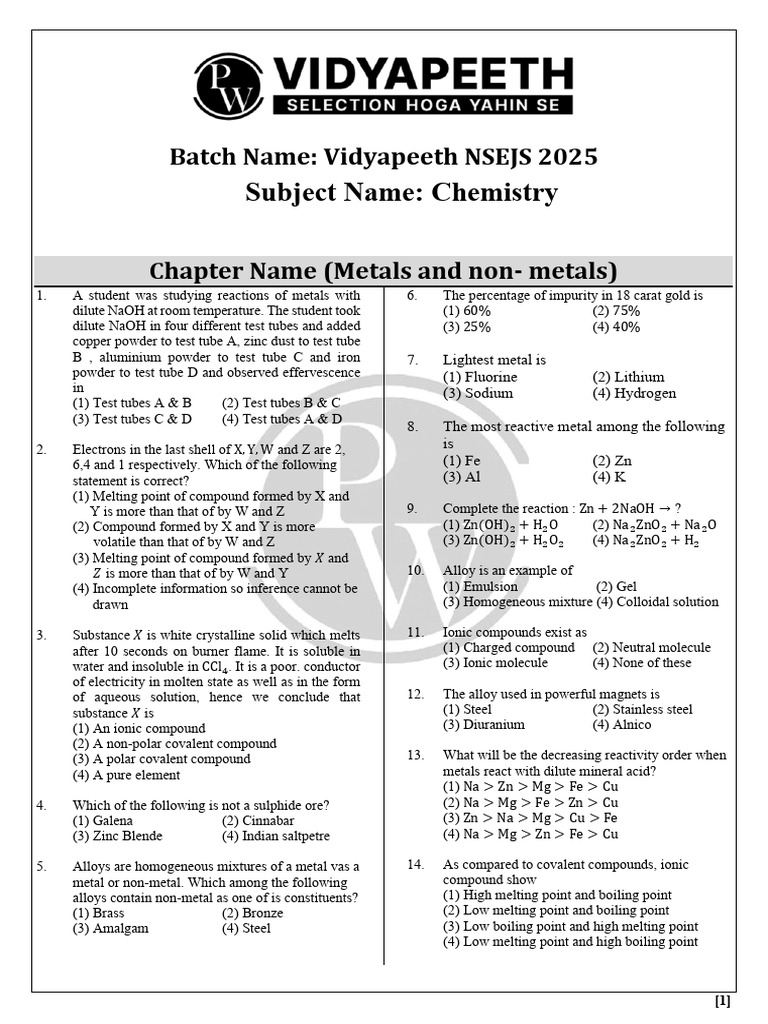Chemistry of Metals and Non-Metals | PDF | Chemical Compounds | Ionic ...