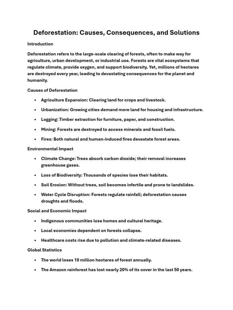 Deforestation: Causes and Solutions | PDF