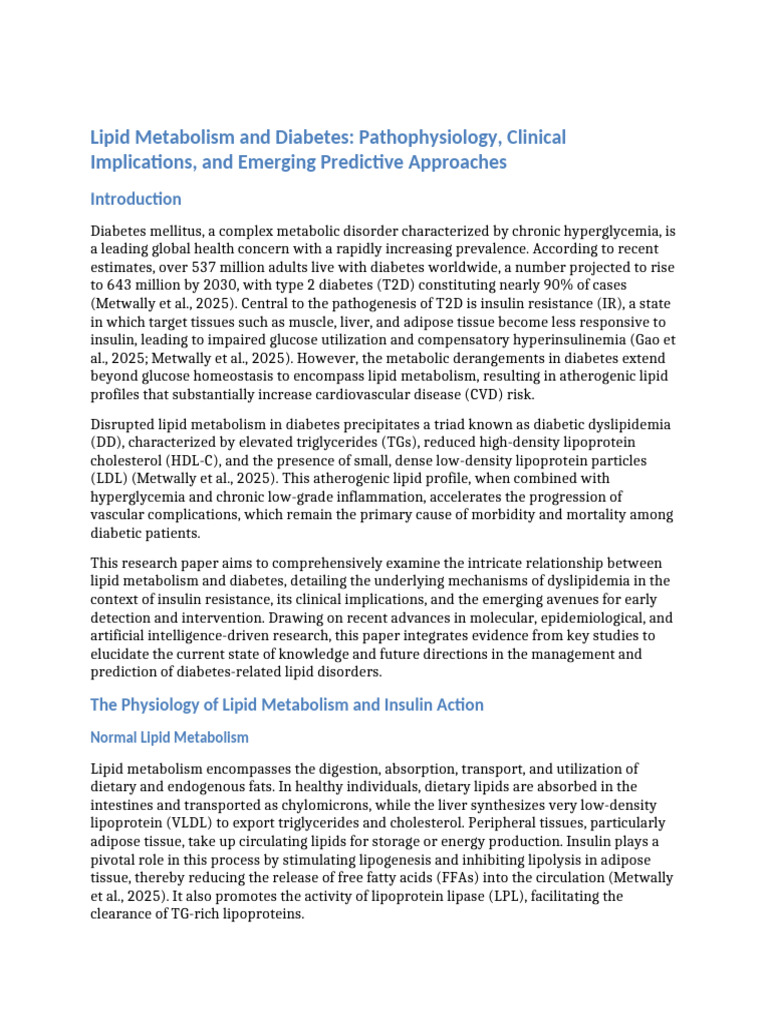 Lipid Metabolism in Diabetes Management | PDF | Insulin Resistance ...