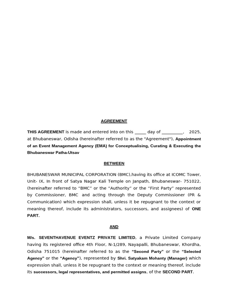 Event Management Agreement for Patha-Utsav | PDF | Indemnity ...