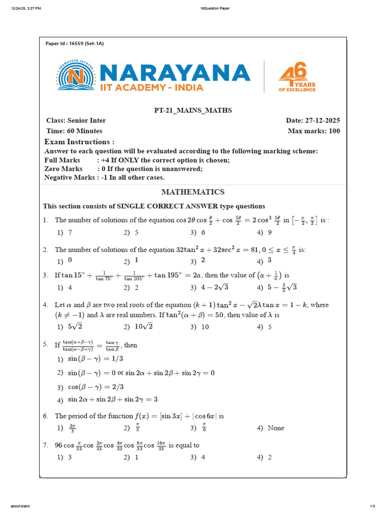 Pt-21 Mains Maths - QP | PDF | Mathematics