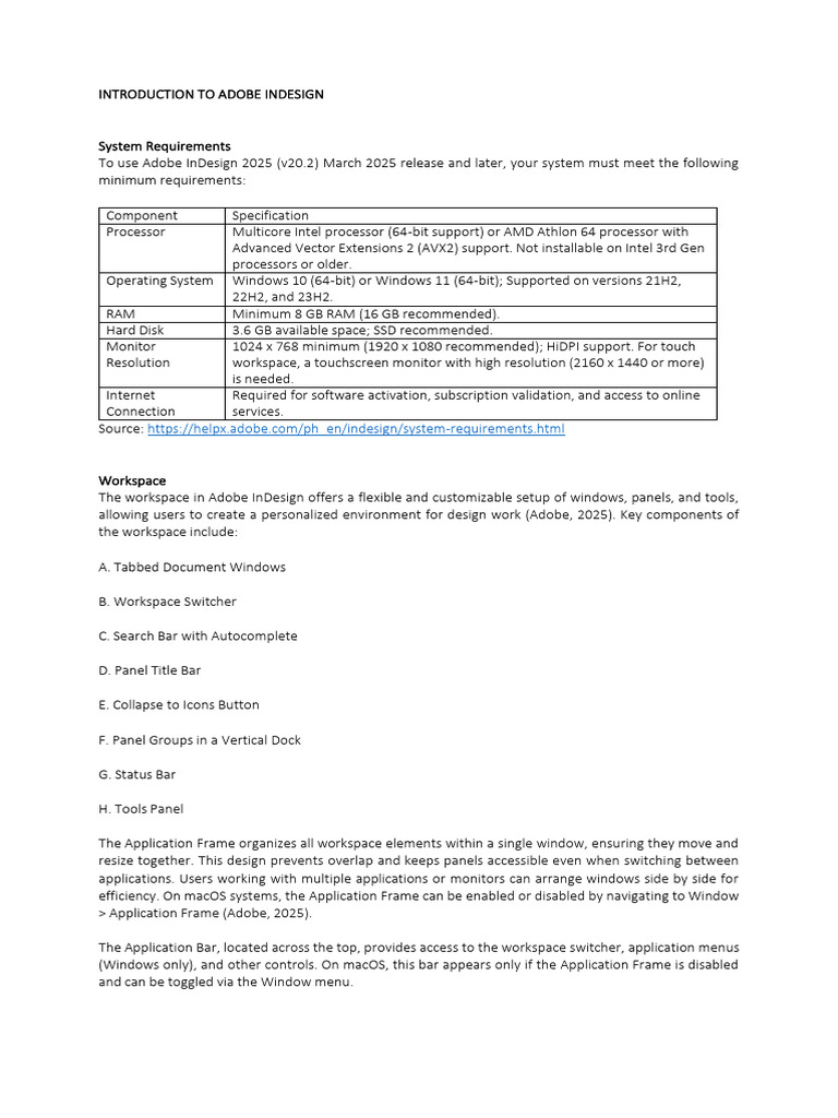 Adobe InDesign 2025 System & Workspace Guide | PDF | Window (Computing ...