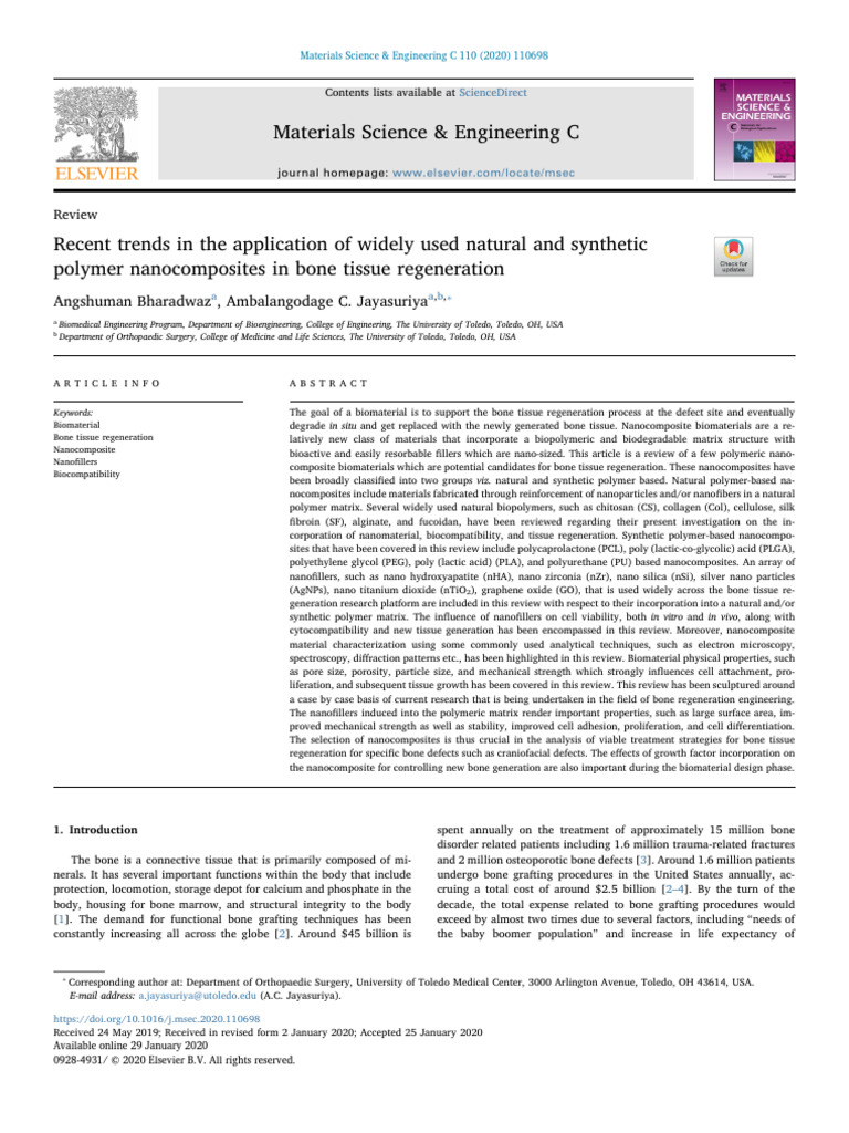 Polymer Nanocomposites for Bone Regeneration | PDF | Tissue Engineering ...
