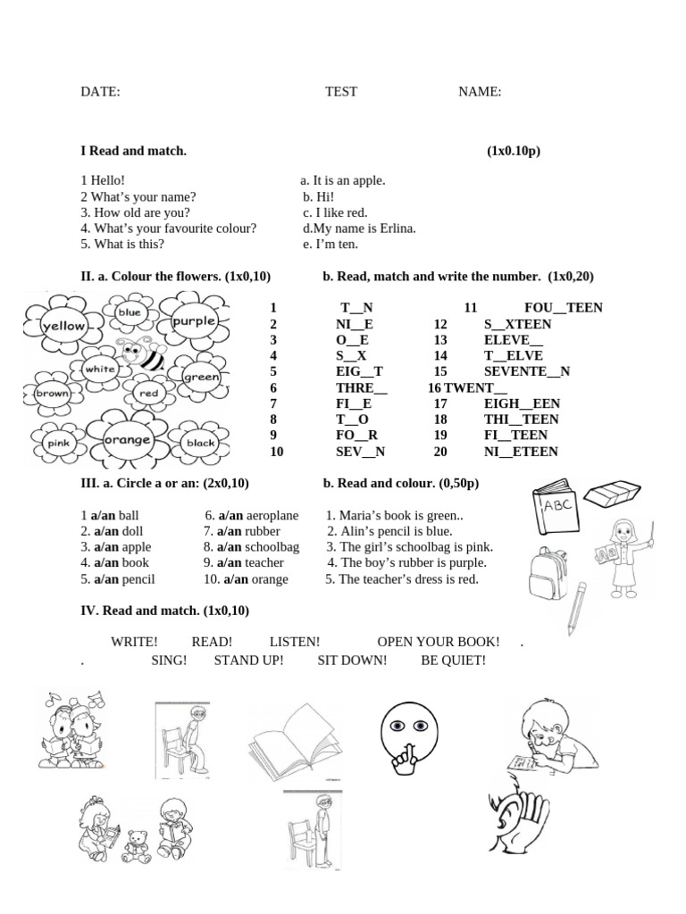 Test Initial Clasa IV | PDF
