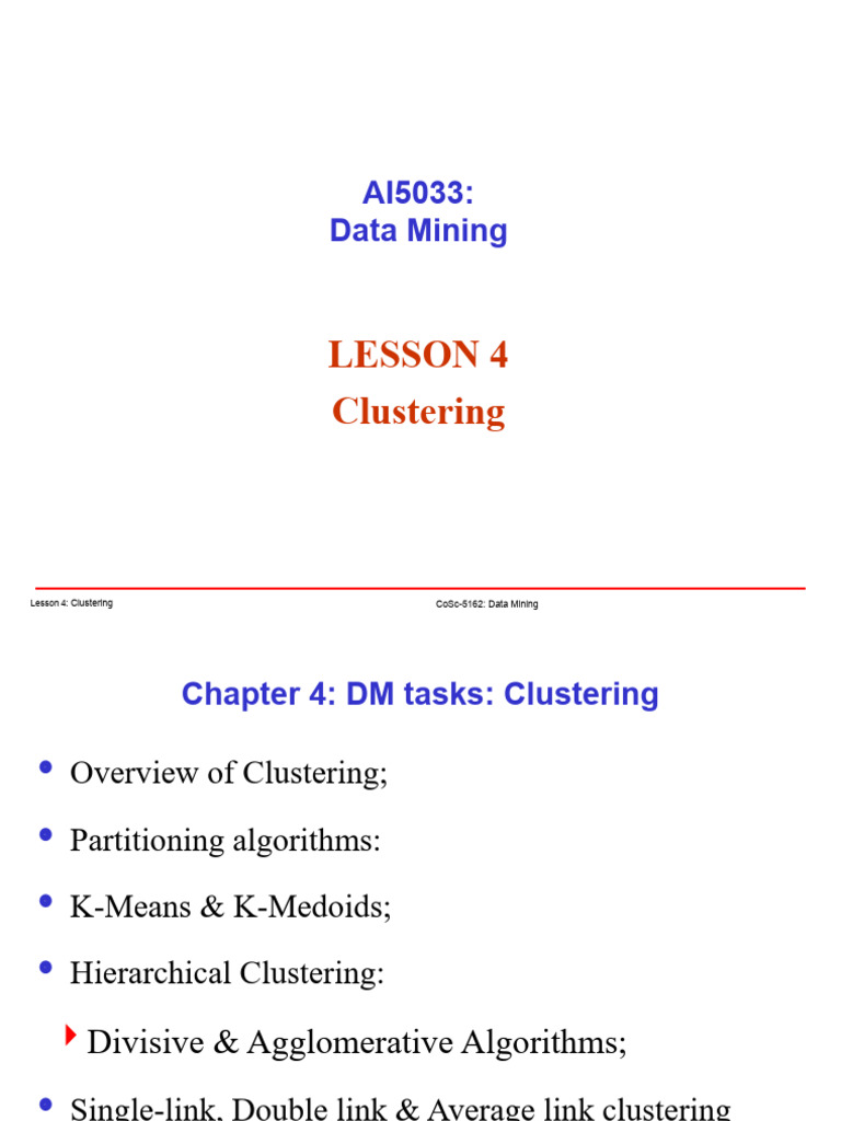Chapter 04 DM Tasks Part II Clustering | PDF | Cluster Analysis ...