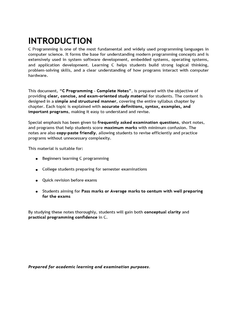 C Programming - QUICK NOTES FOR REVISION - R25 ANNA UNIVERSITY | PDF ...