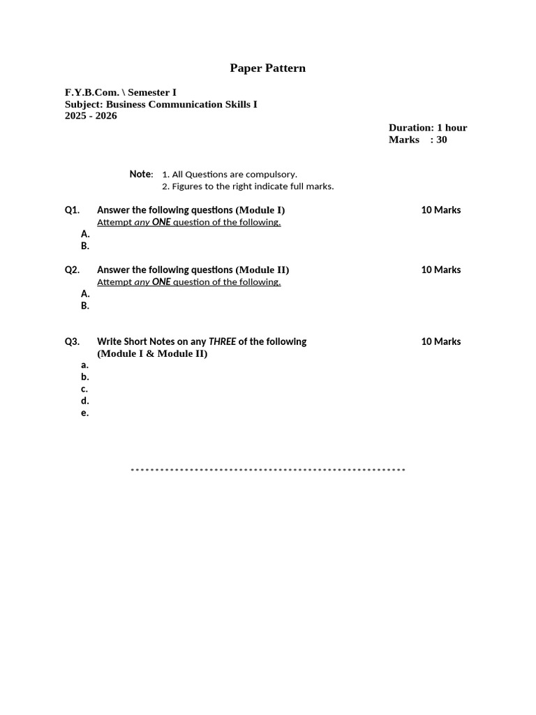 Paper Pattern BCS I 20251003 | PDF