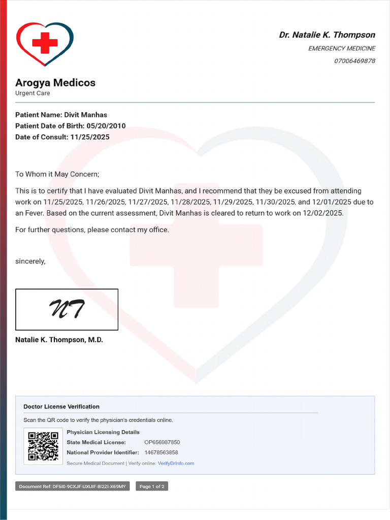 Doctor Note With Signature | PDF