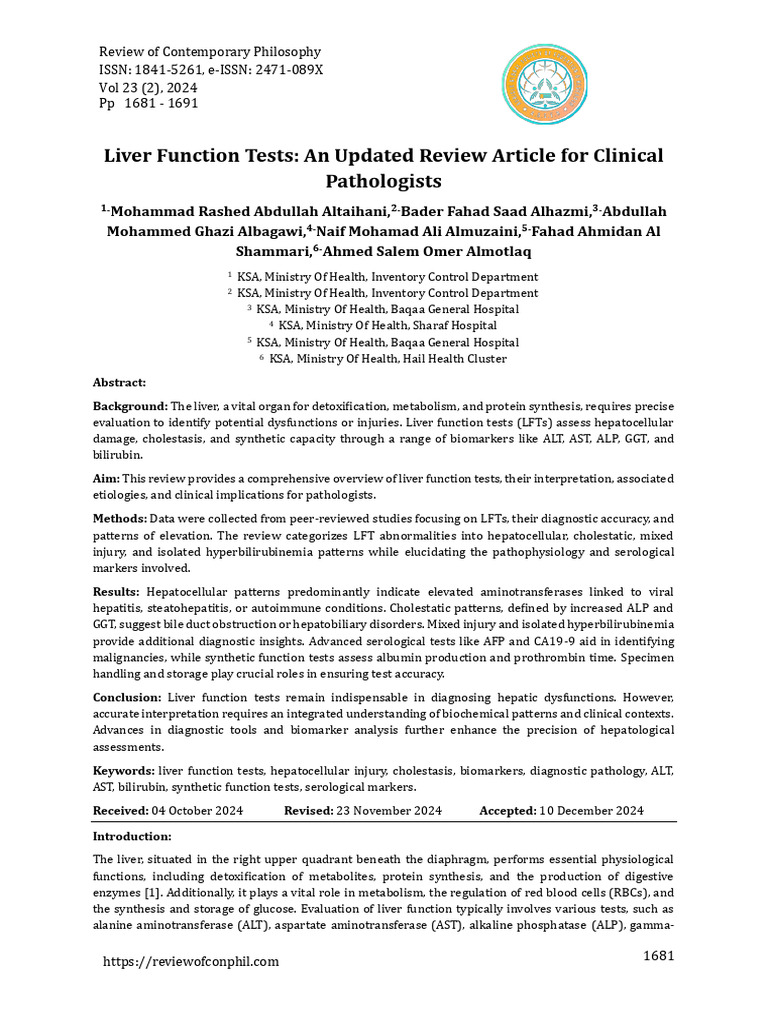 Updated Review of Liver Function Tests | PDF | Hepatitis | Alanine ...