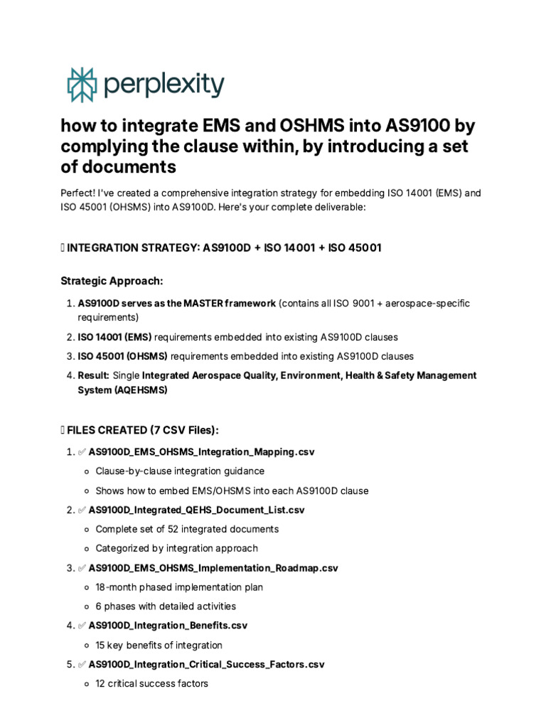 How To Integrate EMS and OSHMS Into AS9100 by Comp | PDF | Audit | Risk