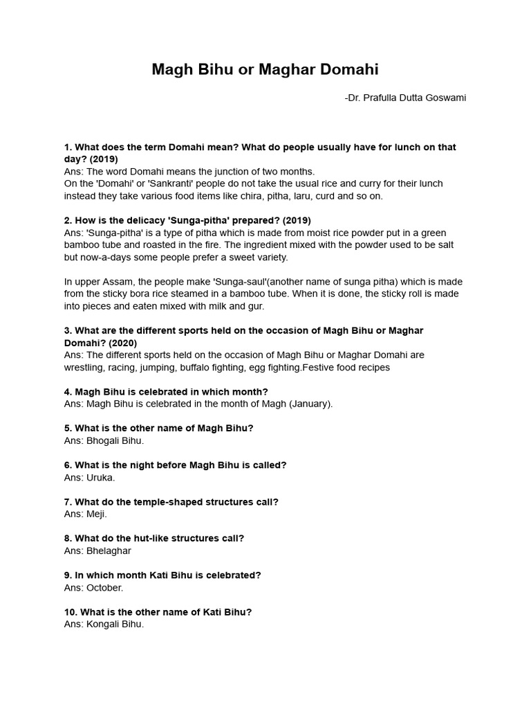 Magh Bihu or Maghar Domahi (Cl-12) | PDF