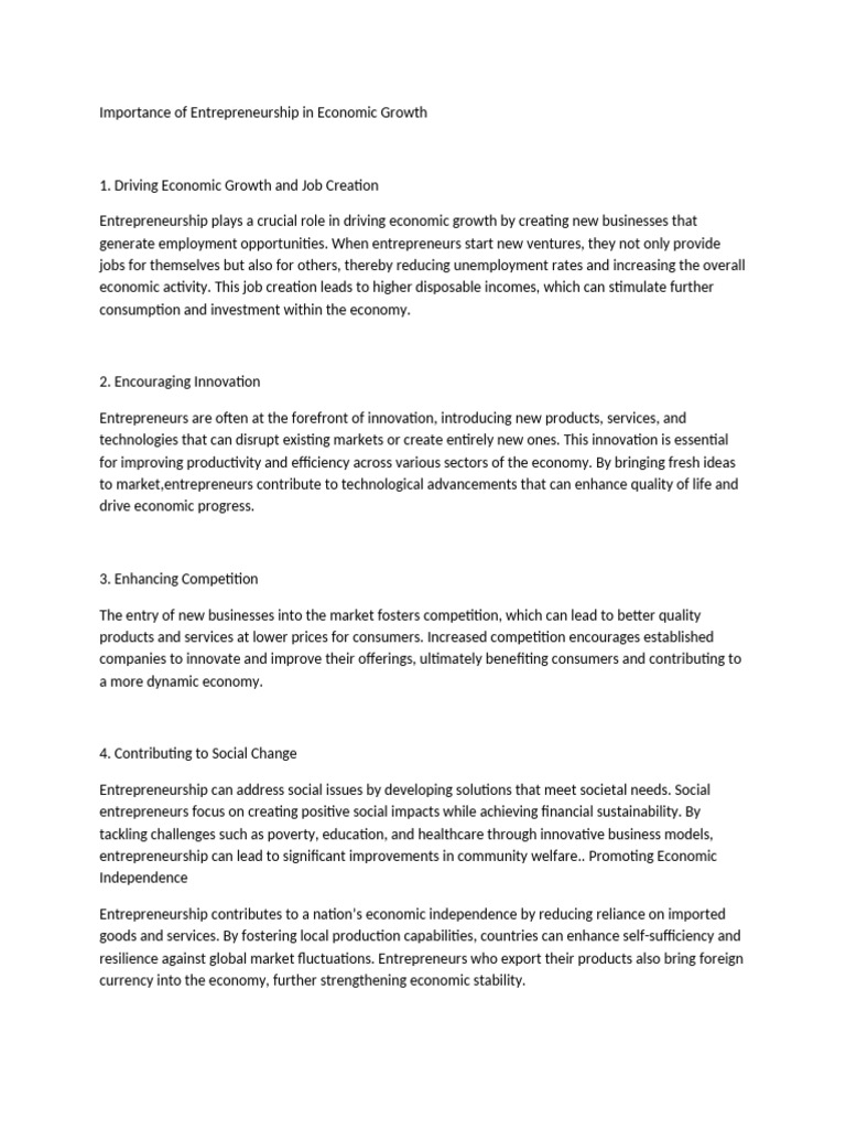 Role of Entrepreneurship in Economic Growth | PDF