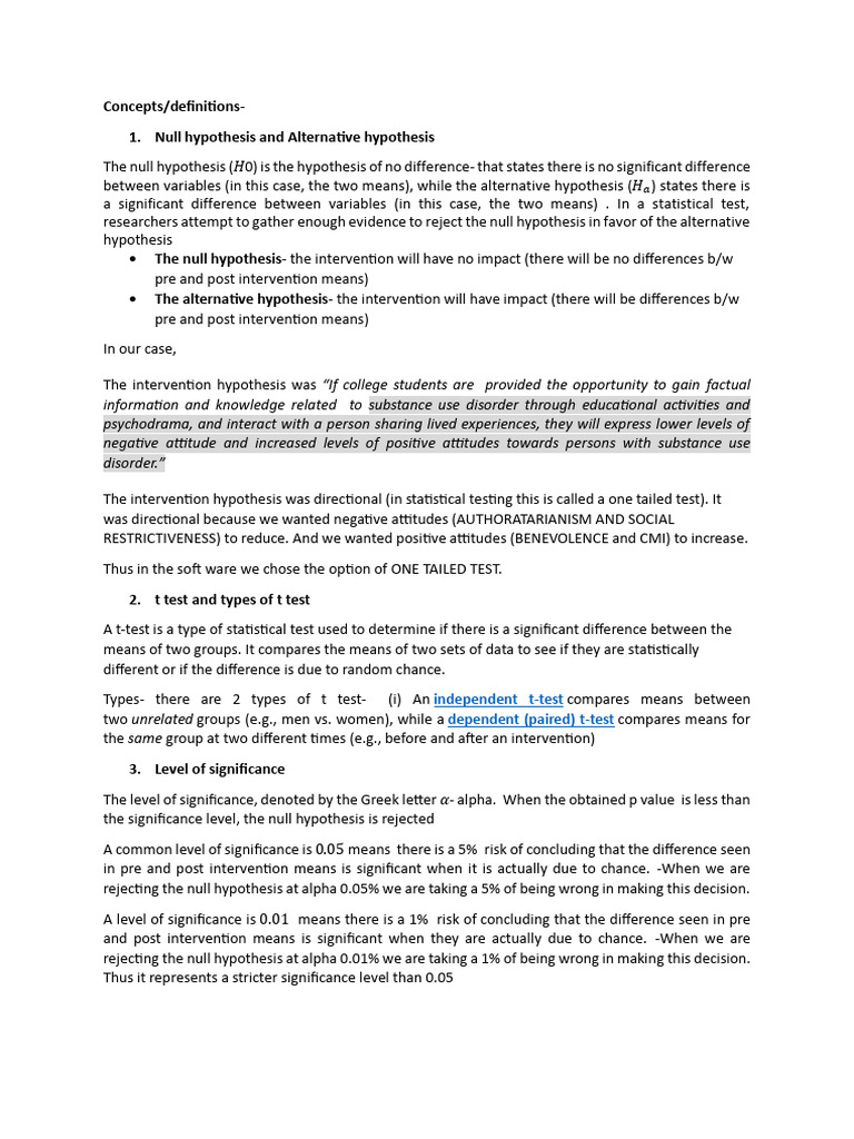 Understanding Hypotheses and t-Tests | PDF | Statistical Significance ...