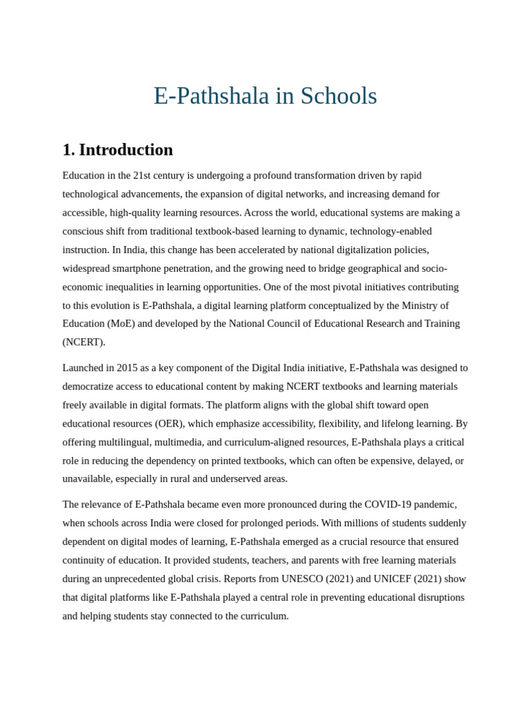 E-Pathshala: Transforming Indian Education | PDF | Educational ...