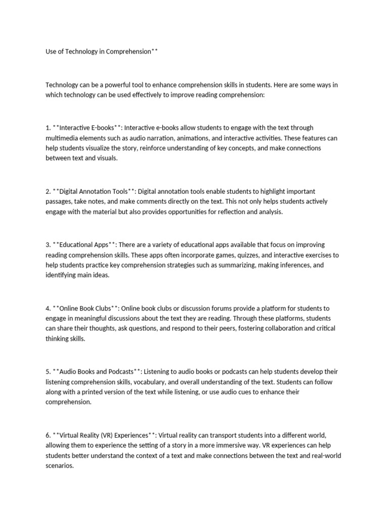 Enhancing Reading Comprehension with Tech | PDF | Reading Comprehension ...
