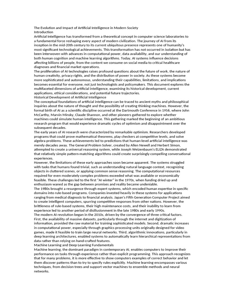 The Evolution and Impact of Artificial Intelligenc | PDF | Artificial ...