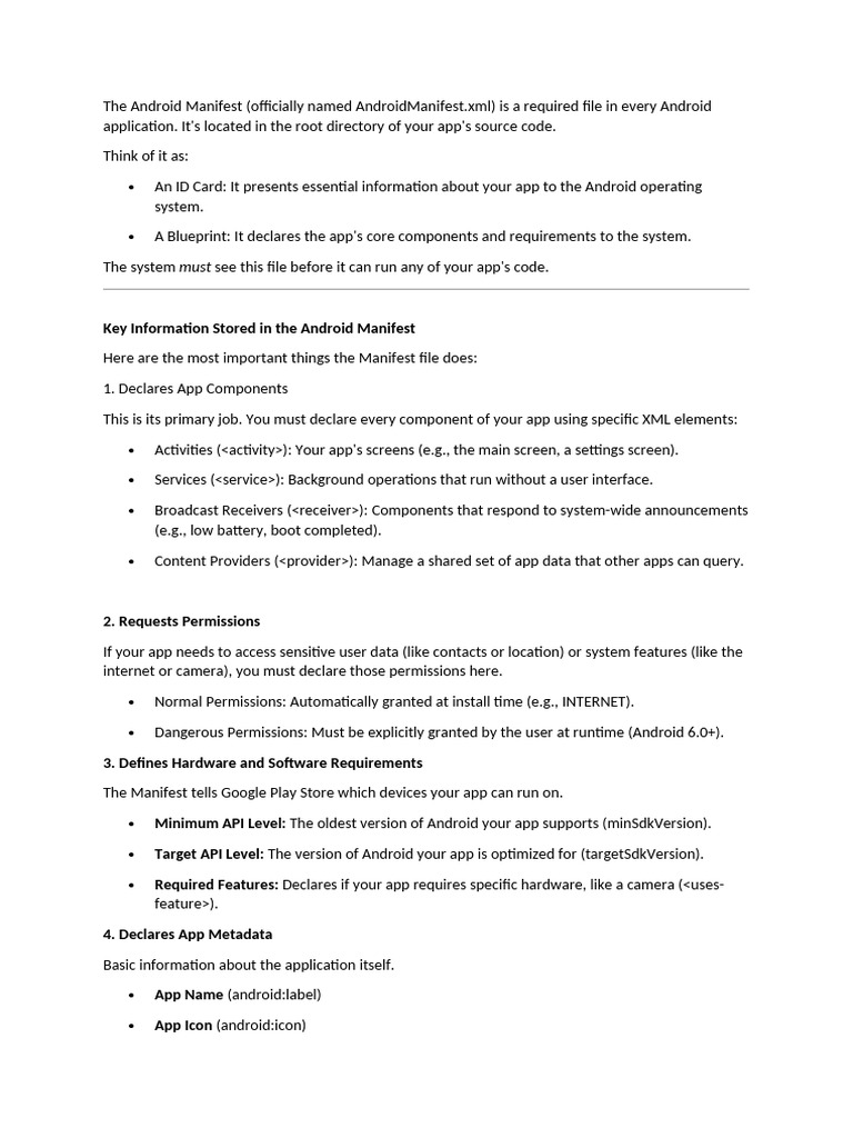 Lesson 2c Android Manifest Basic Structure + Sample Code | PDF ...
