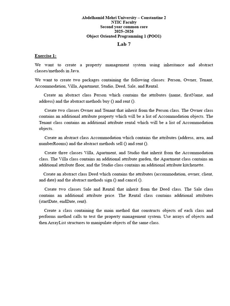 Java Property Management System Lab | PDF