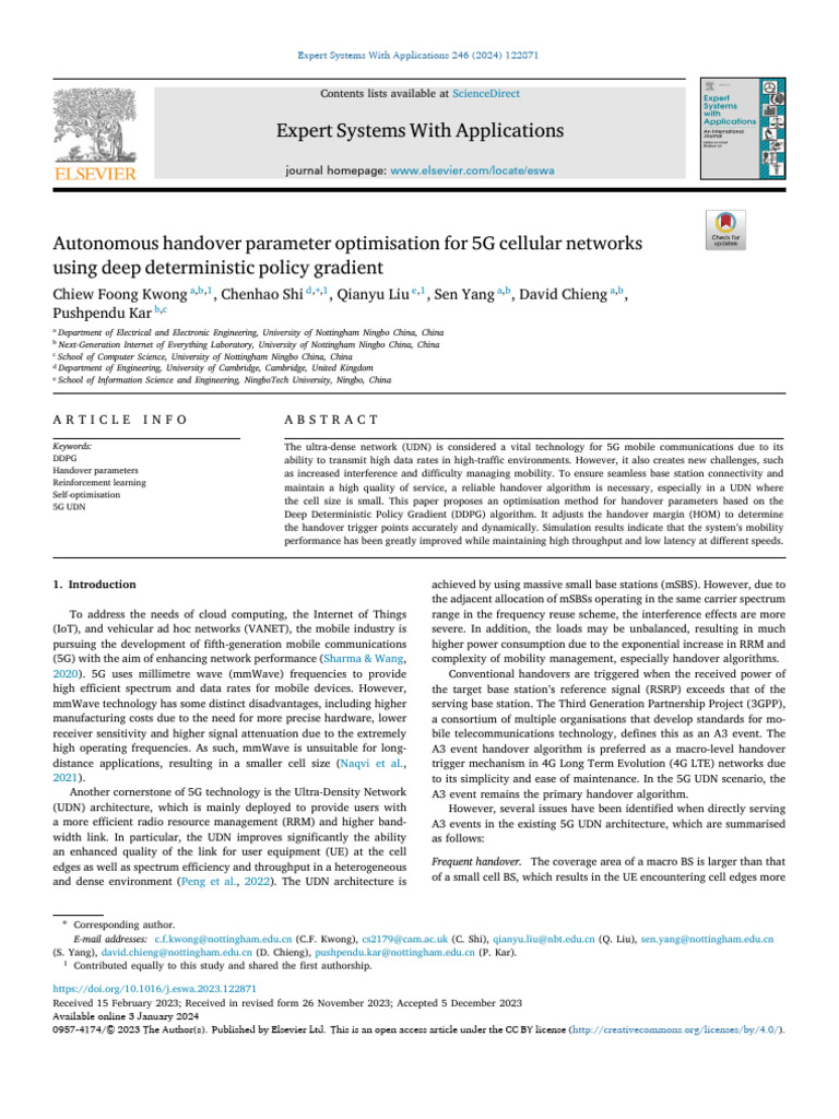 5G Handover Optimization with DDPG | PDF | Deep Learning | Extremely ...