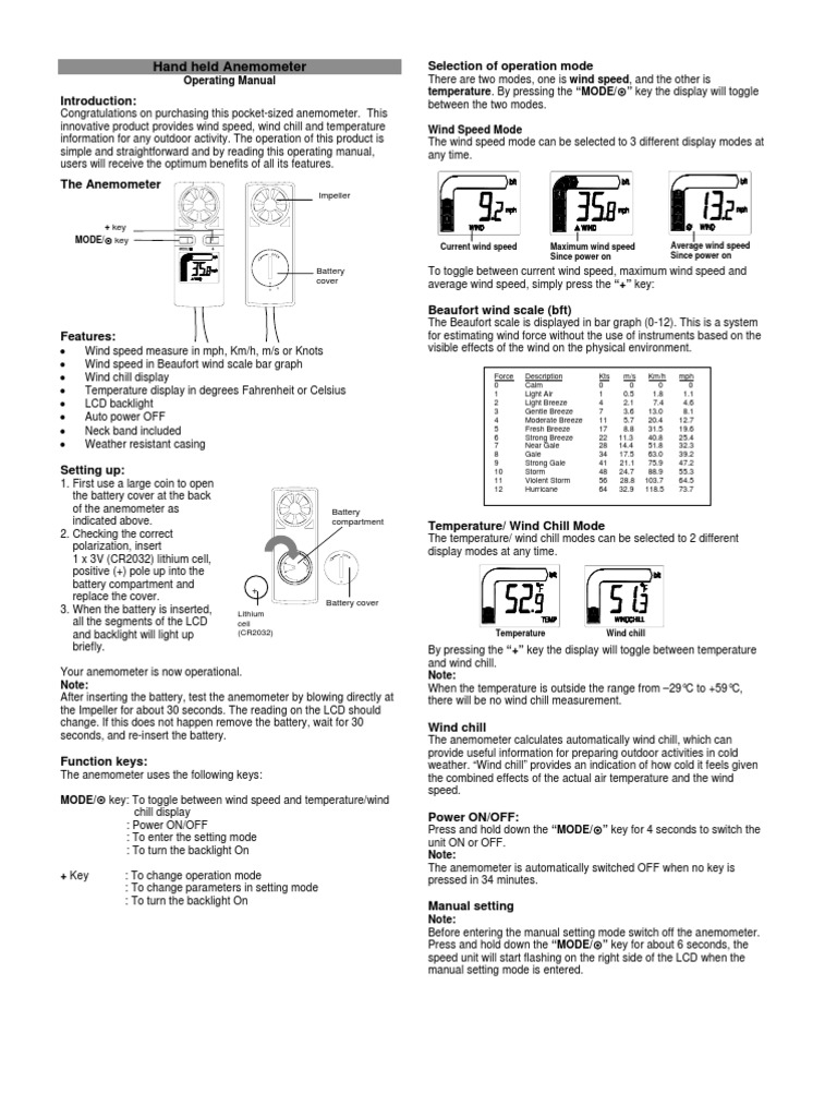 La Crosse Anemometer Manual PDF Wind Speed Wound