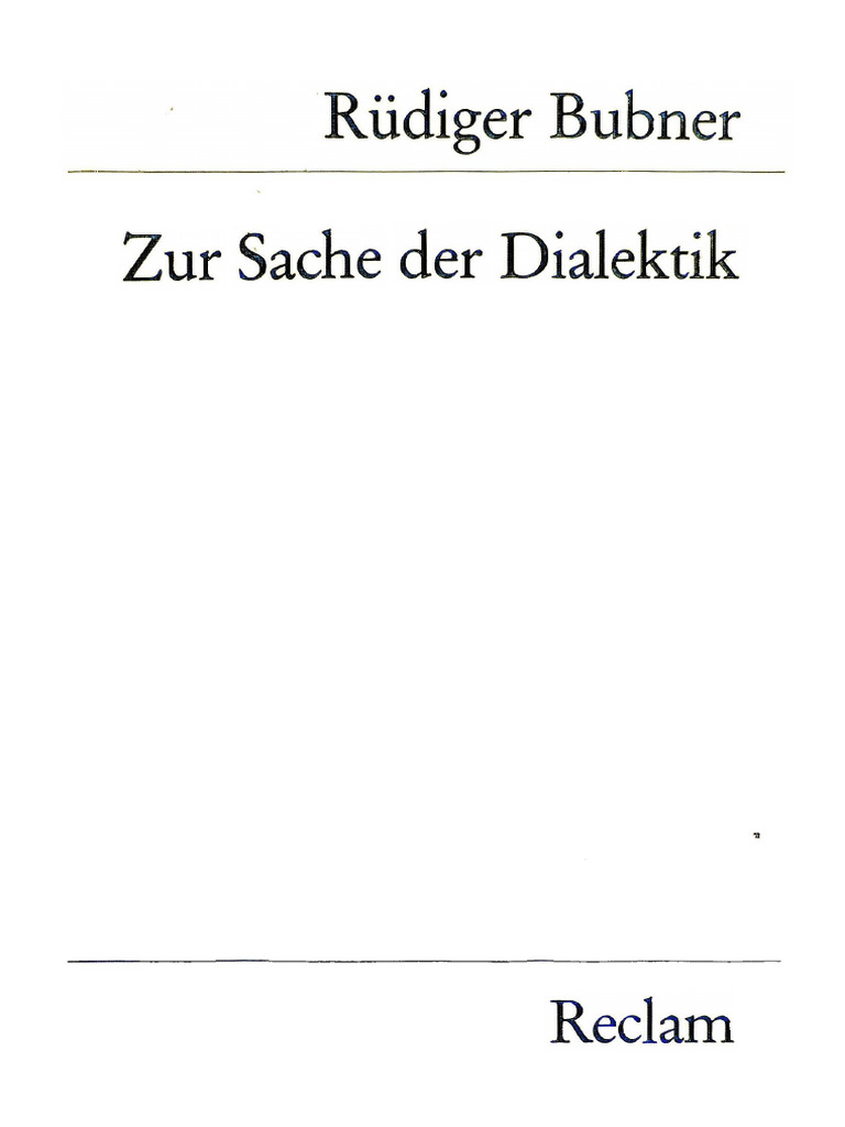 Rüdiger Bubner - Zur Sache Der Dialektik | PDF