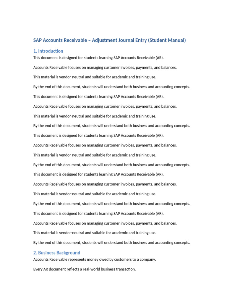 SAP AR Adjustment Journal Entry Guide | PDF | Debits And Credits ...